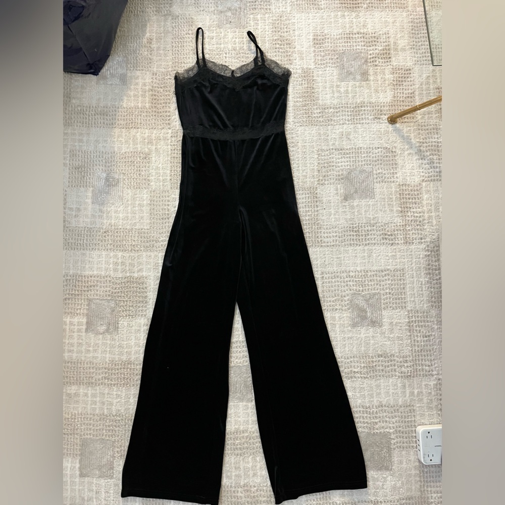 NORDSTROM | Walter Baker black velvet and lace Lexi Jumpsuit romper S - Picture 2 of 5
